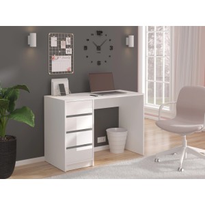 Inn.Furn Schreibtisch Weiß Hochglanz 110 cm mit 4 Schubladen Adele