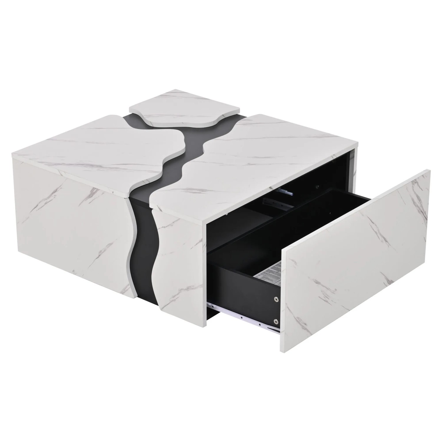 okwish Couchtisch mit Schublade Geometrisches Design Wohnzimmer 70x70x31cm Weiß