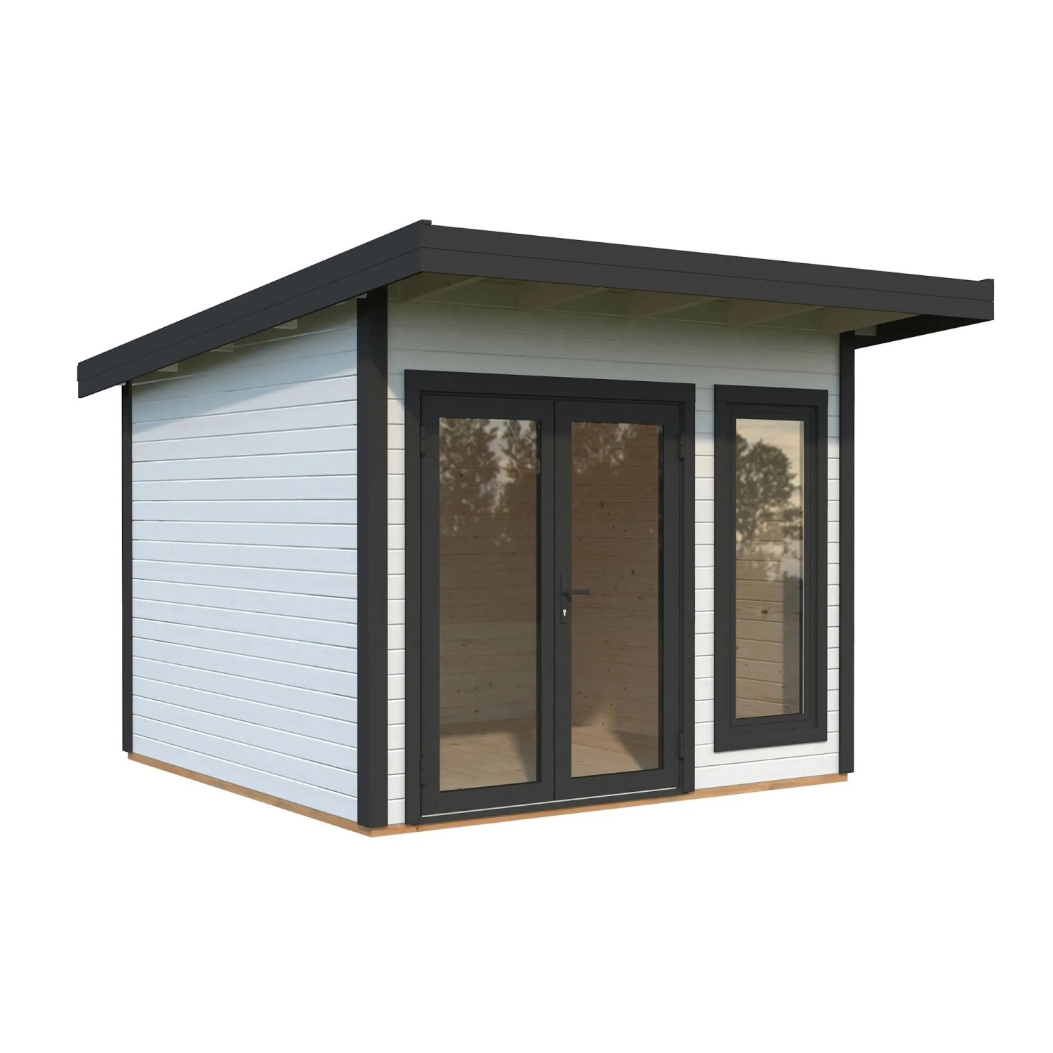 Palmako Holz-Gartenhaus Aurelia Pultdach Weiß Lackiert 296 cm x 300 cm 8,4 m²
