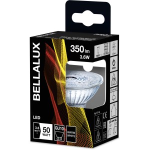 Bellalux GU10 LED-Leuchtmittel, 4,3 W, warmweiß, in Produktverpackung.