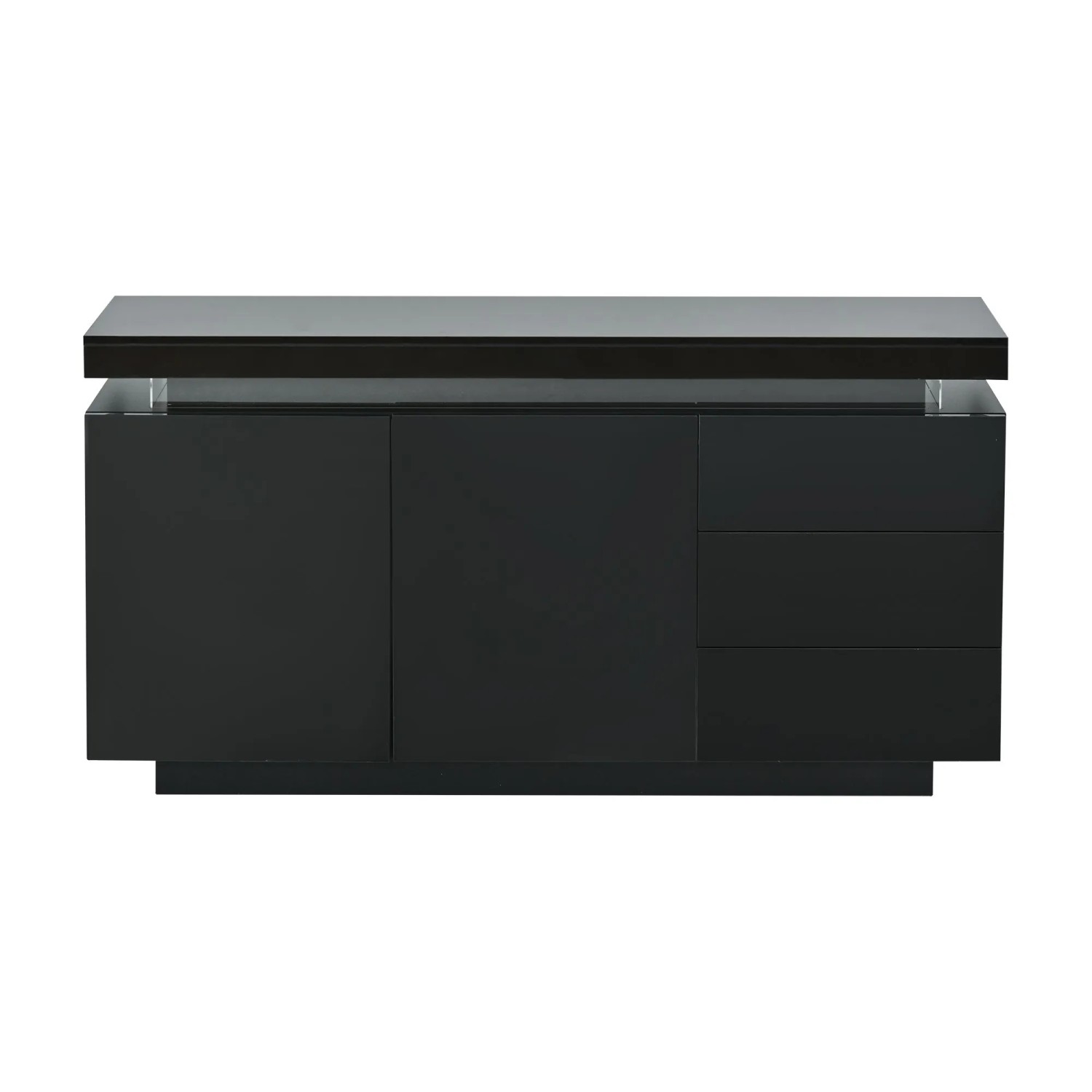 ModernLuxe Sideboard Hochglanz mit 2 Türen 3 Schubladen Led Spanplatte Schwarz