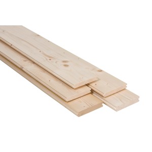 Fichte/Tanne Rauspund mit Nut und Feder, 19x96x3000 mm, helle Holzoberfläche.