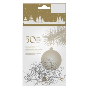 Packung silberne Drahtaufhänger, 50 Stück, für Weihnachtskugeln und Christbaumschmuck.