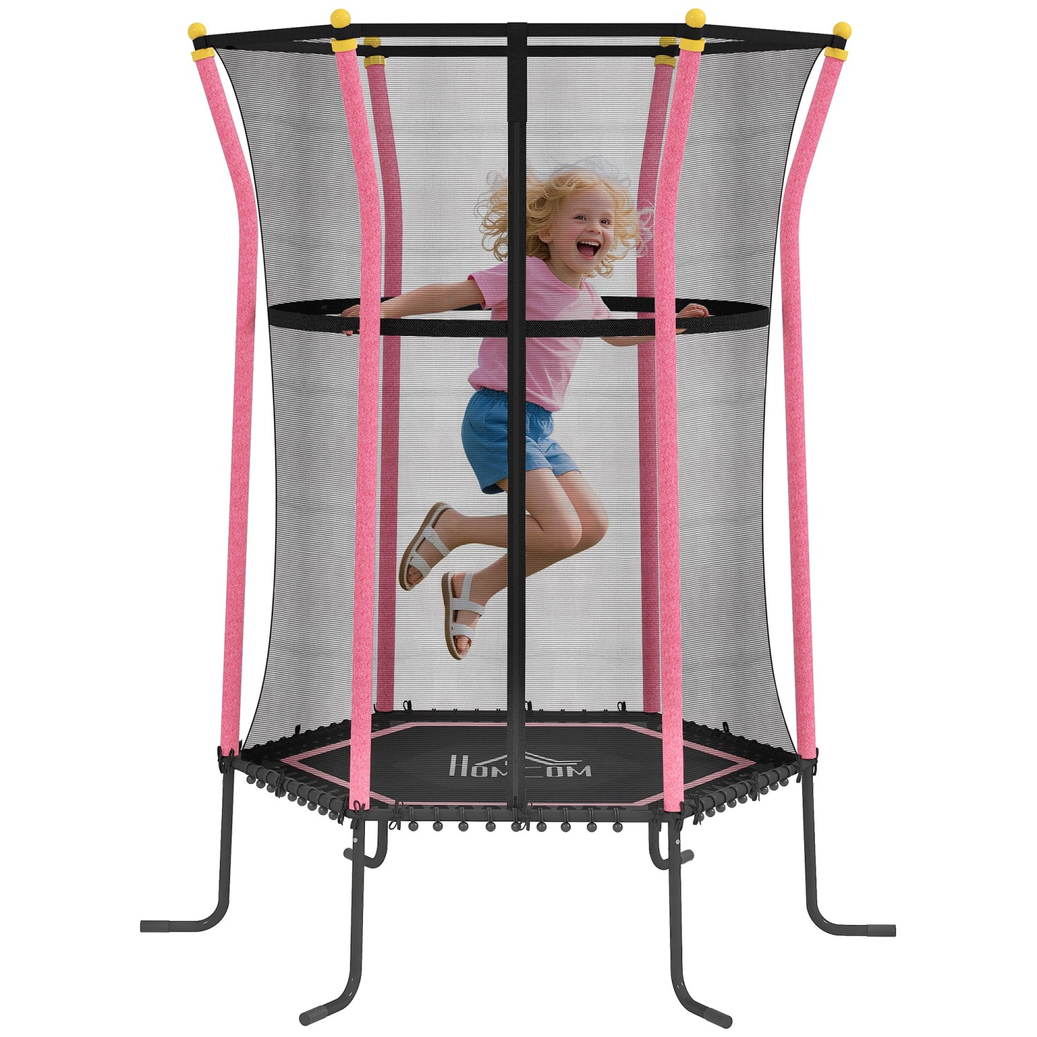 Thumbnail - HOMCOM Kids Trampoline Stahl Kunststoff Rosa Ø163,5 x H190 cm