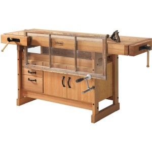 Sjöbergs Hobelbank Scandi Plus 1825 aus Buchenholz mit Schubladen und Schrankfächern.