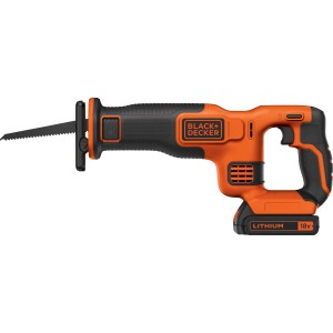 Black+Decker Akku-Säbelsäge BDCR18 mit Akku und Sägeblatt. Kompakte 18V Säbelsäge in Orange/Schwarz.