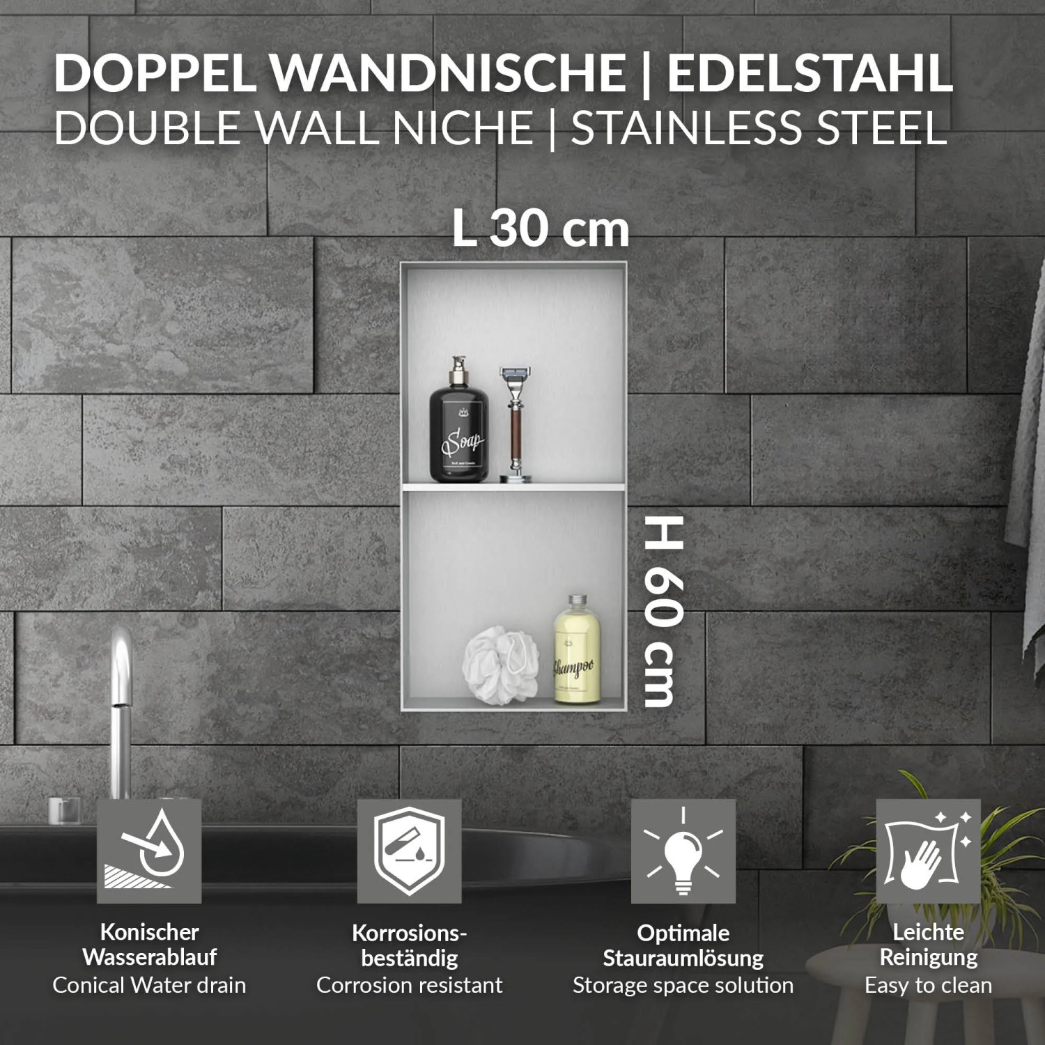Duschnische 60x30 Cm Silber Aus Edelstahl Unterputz