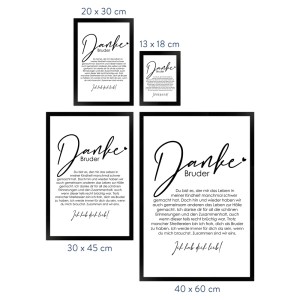 Gerahmtes Poster "Danke Bruder" in verschiedenen Größen als Geschenkidee.