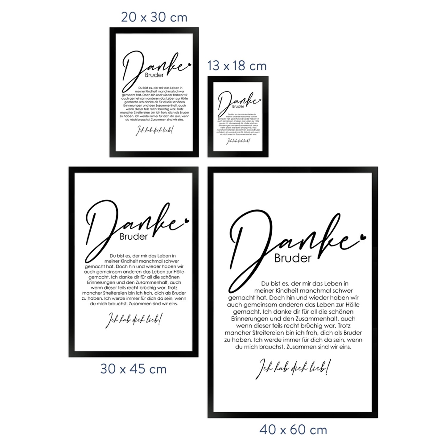 Gerahmtes Poster "Danke Bruder" in verschiedenen Größen als Geschenkidee.