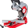 Holzmann Metalltrennsäge MKS180, 230V, mit rotem Sockel und eingespanntem Metallrohr.