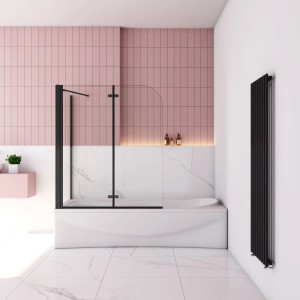 AICA Badewannenaufsatz, 90cm, schwarz, 2-teilig mit 75cm Seitewand aus 6mm Nano-ESG Glas.