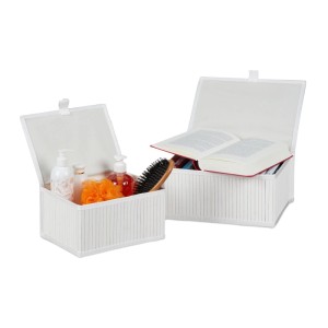 Relaxdays Aufbewahrungskorb 2-tlg. Bambus Weiß Staubfrei 14 cm x 30 cm x 23 cm 820 g