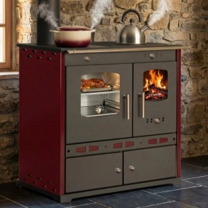 Prometey LTD Holzherd ECO LUX INOX Mit Edelstahlbackfach Bordeaux Linke Version