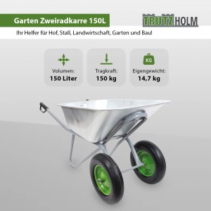 TRUTZHOLM Zweirad-Schubkarre, 150L, mit PU-Rädern und verzinkter Wanne.