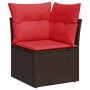 Braunes Rattan Gartensofa-Element mit roten Kissen der vidaXL 7-Tlg. Garten-Sofagarnitur.