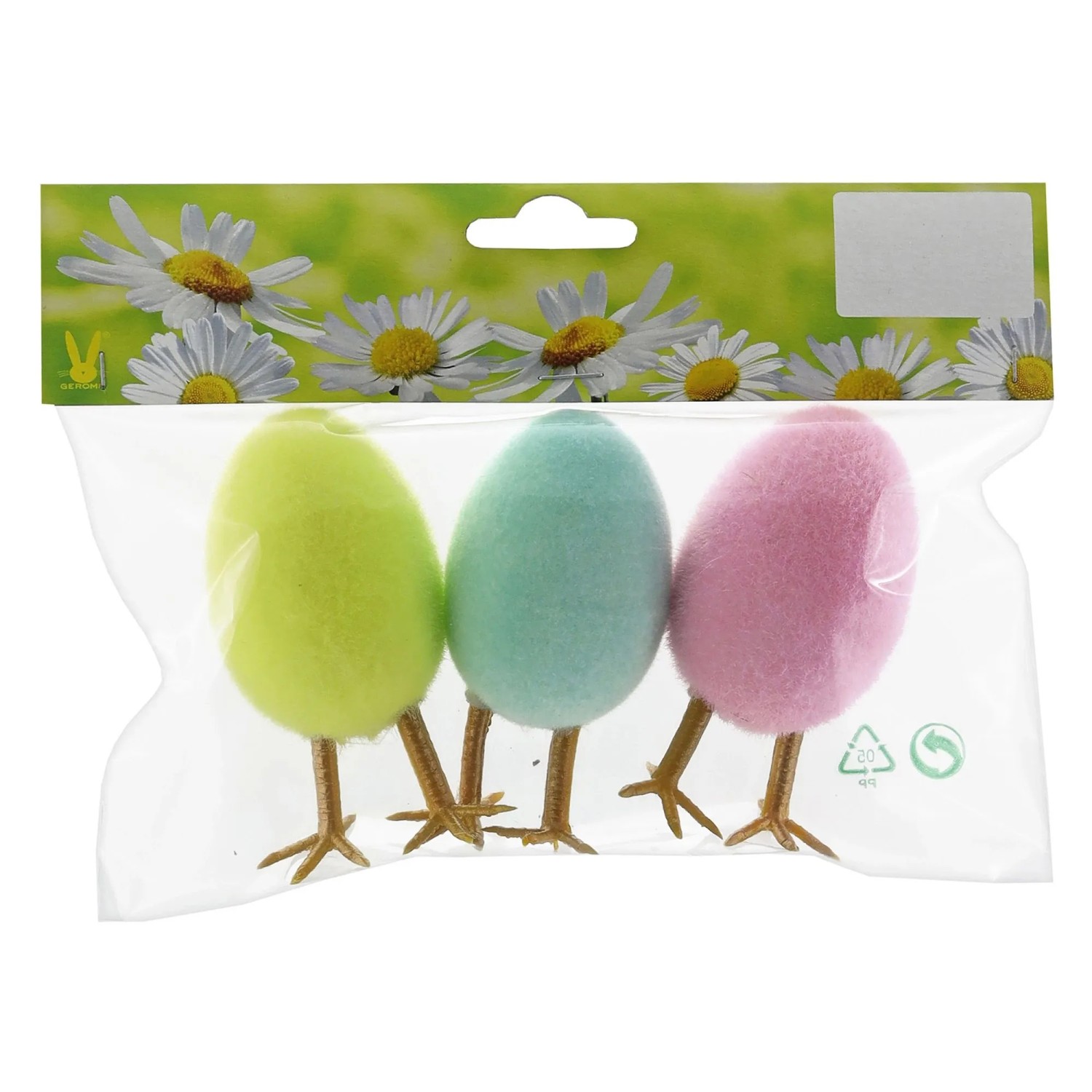Osterdeko Eier mit Hühnerfüßen aus Kunststoff 8 cm Mehrfarbig 3 Stück