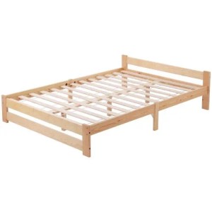 KOMHTOM Massivholzbett 140 x 200 Cm  Futonbett Mit Kopfteil Und Lattenrost  Kiefernholz  Naturbelassen  Matratze Nicht Im Lieferumfang Enthalten