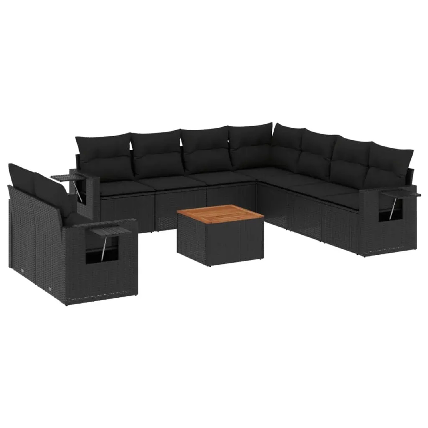 vidaXL 10-Tlg Garten-Sofagarnitur mit Kissen Schwarz Poly Rattan 3256958 günstig online kaufen