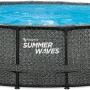 Summer Waves Rundpool, 549 cm, Rattangrau. Stahlrahmenpool mit Rattan-Optik und blauem Wasser.