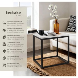Tectake Beistelltisch Alysia Quadratisch Platte In Marmoroptik  45 x 45 x 47 50 cm Schwarz Weiß