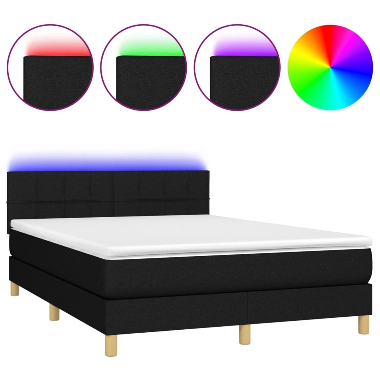 vidaXL Boxspringbett mit Matratze & LED Schwarz 140x190 cm Stoff 3133711 günstig online kaufen