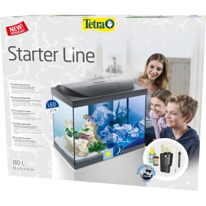 Tetra Starter Line LED Aquarium 80L Komplettset im Karton, mit Zubehör und Familie.