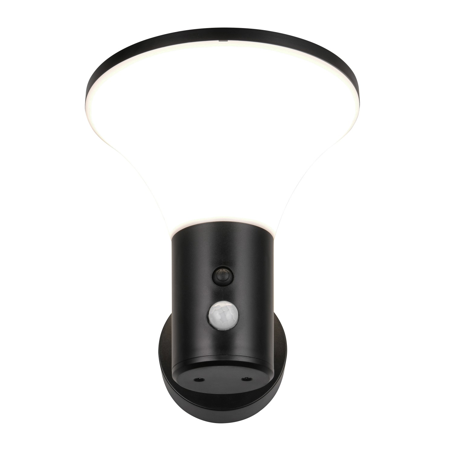 Schwarze Reality LED Solar-Wandleuchte Gorda mit Bewegungsmelder für den Außenbereich.