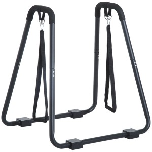 Schwarze HOMCOM Dipstation aus Stahl mit gepolsterten Handläufen und optionalen Schlaufen.