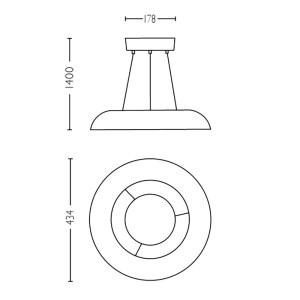 Skizze der schwarzen Philips Hue Amaze Pendelleuchte mit Maßen.