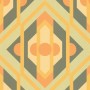 PROFHOME Retro Tapete mit geometrischem Muster in Grün, Gelb, Orange und Braun.