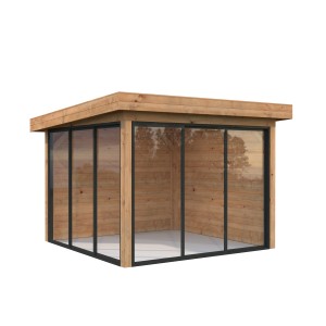 Palmako Pavillon Lenna Set 401 mit Schiebetüren, braun tauchgrundiert, 300x300 cm.