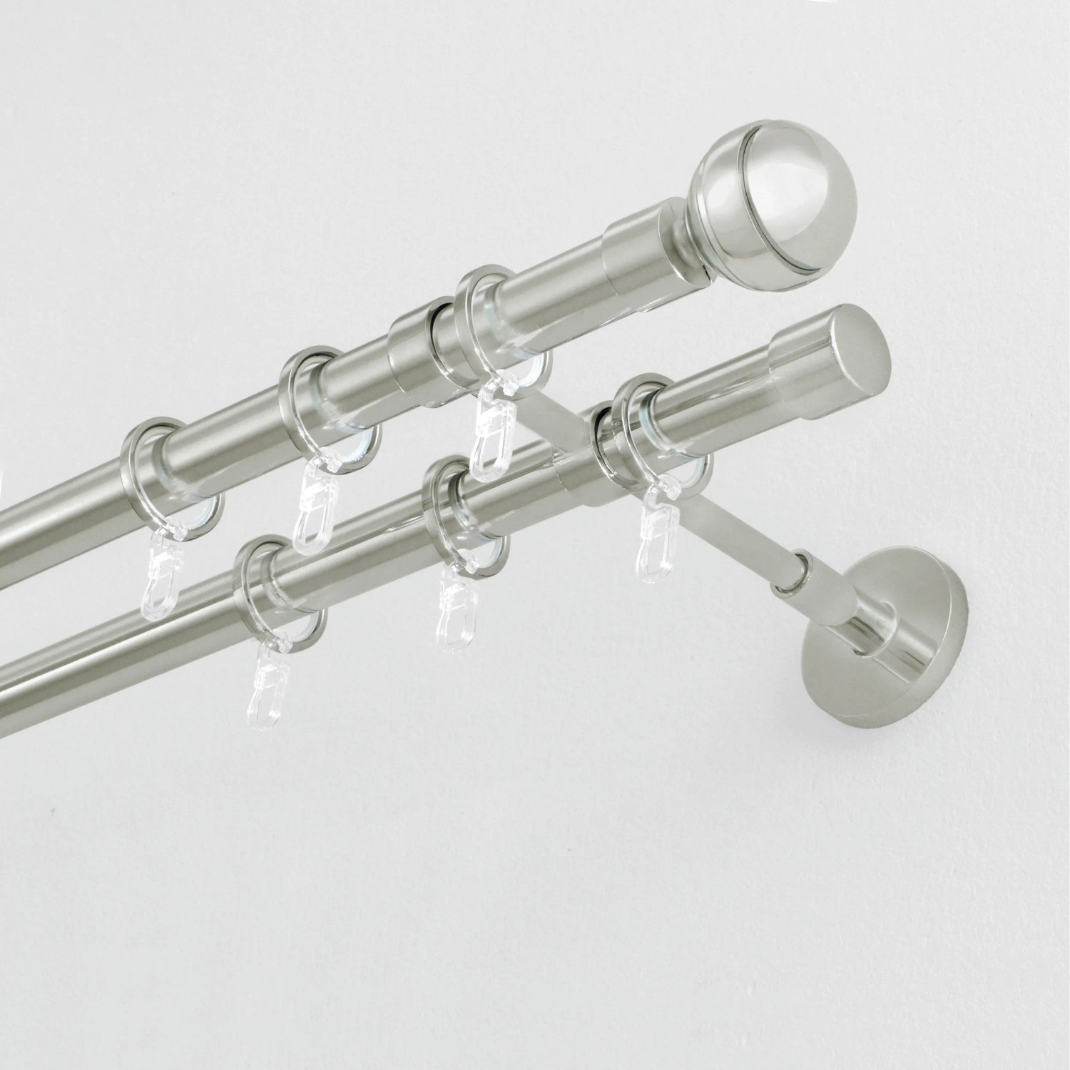 Gardinia Chicago Gardinenstange, Edelstahloptik, 2-läufig mit Ringen und Trägern.