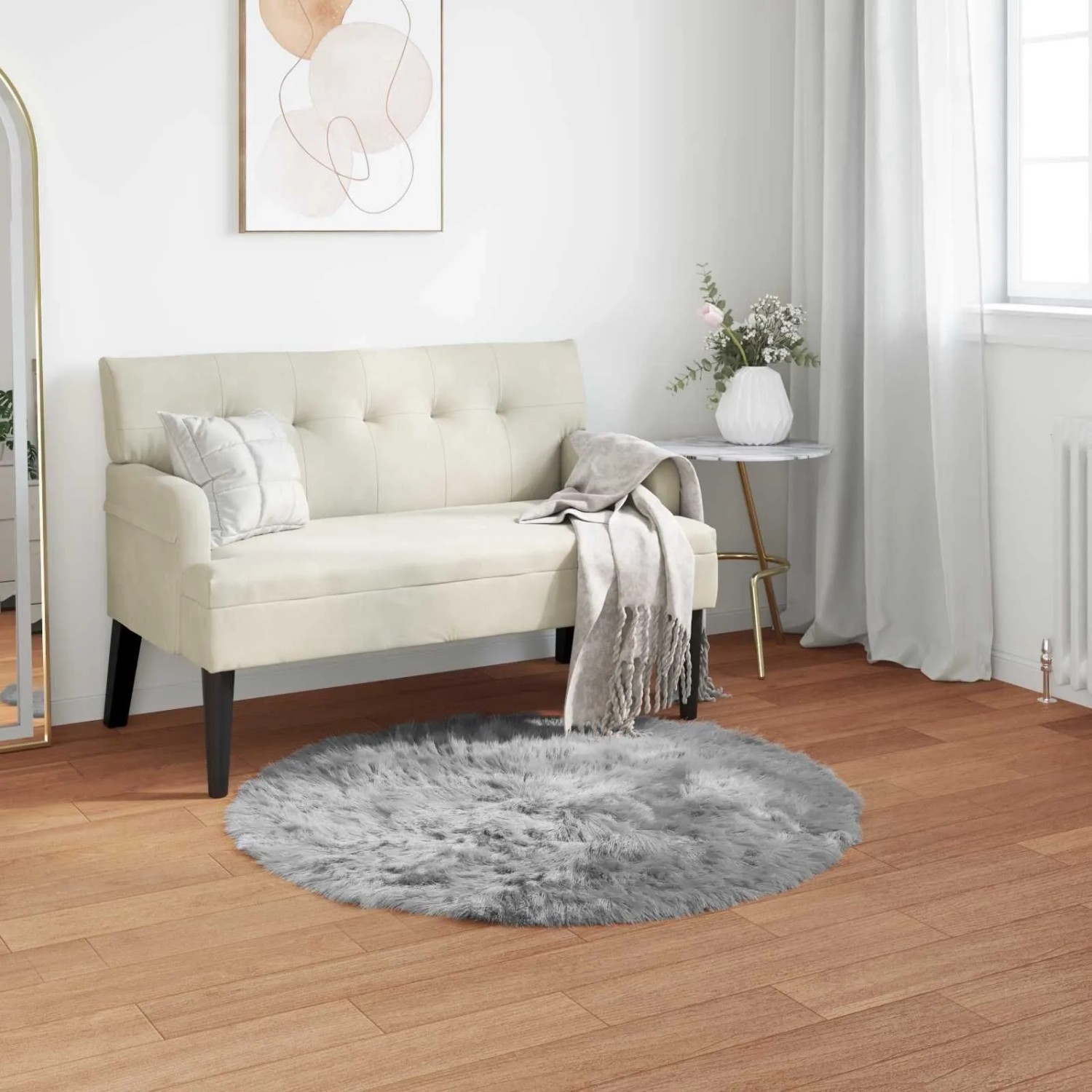 vidaXL Kunstschaffell Teppich Tafalla Grau Ø 80 cm Polyester 42021535_2