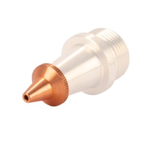 Kupferfarbene STAHLWERK Schneiddüse M8 x 1,5 mm mit Gewinde für Laser-Schweißgeräte.