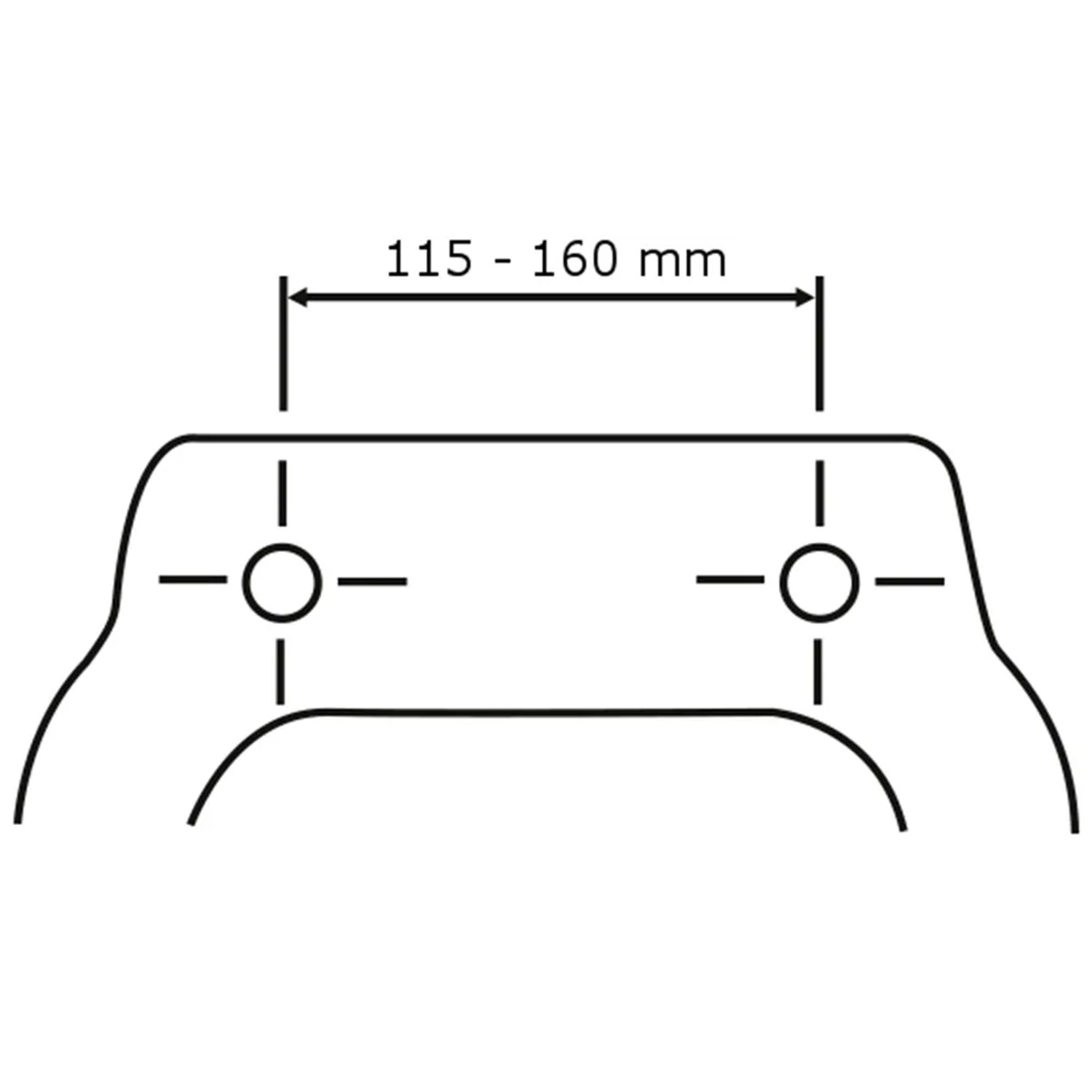Skizze: WC-Sitz Prima Befestigungsabstand (115-160mm).