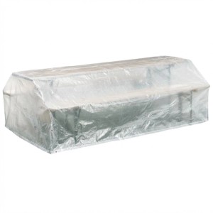 Transparente Schutzhülle für Bierzeltgarnitur aus wetterfestem Polyethylen, schützt vor Regen und Schmutz.
