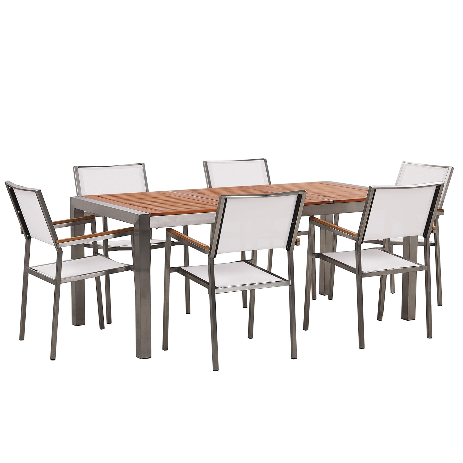 Beliani Gartentisch Set GROSSETO Heller Holzfarbton Weiss Silber 90x180x87 günstig online kaufen