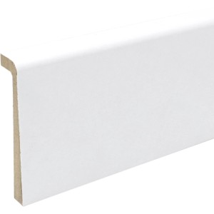Weißes MDF Fliesenrenovierungsprofil, 20x80x2500 mm, zur Abdeckung von Fliesensockeln.
