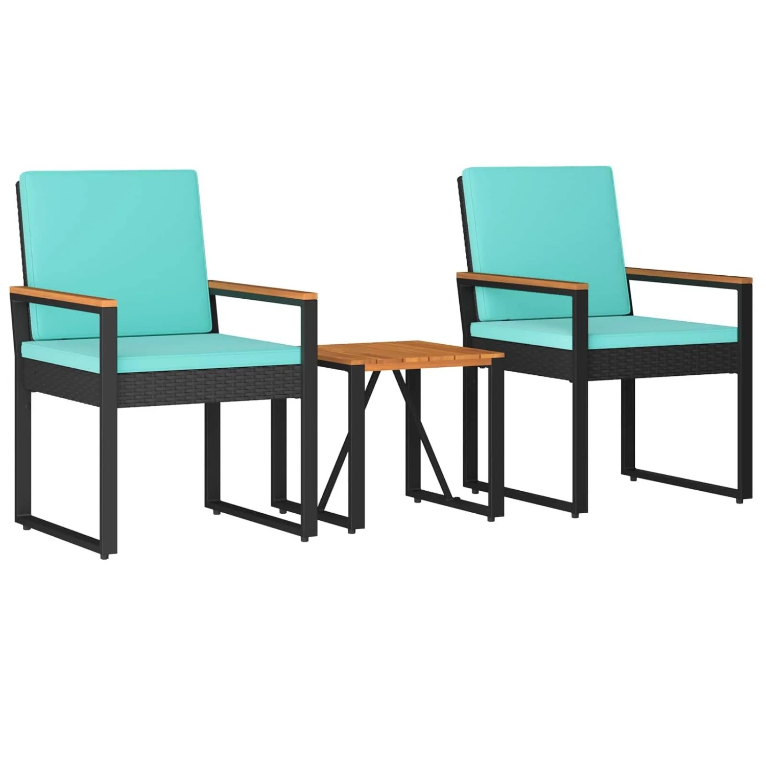 vidaXL Gartenmöbel Set mit Kissen 3-Tlg Schwarz und Türkis Poly-Rattan 42025335
