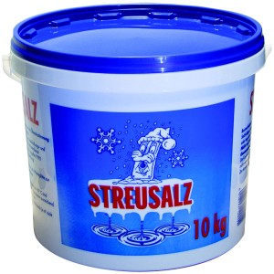 Eimer mit 10 kg Streusalz, Winterstreumittel für Eis und Schnee.