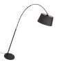 Moderne, schwarze Bogenlampe Arc Basic mit Stoffschirm für Innenleuchten.