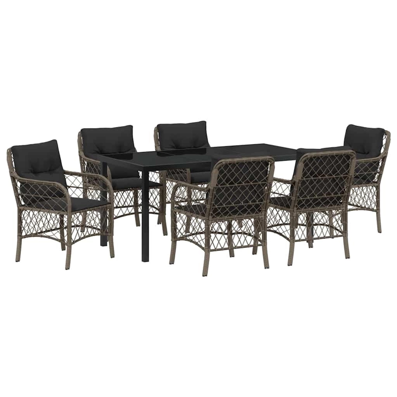 vidaXL Garten Essgruppe mit Kissen 7-Tlg Grau Poly Rattan 3380222 günstig online kaufen
