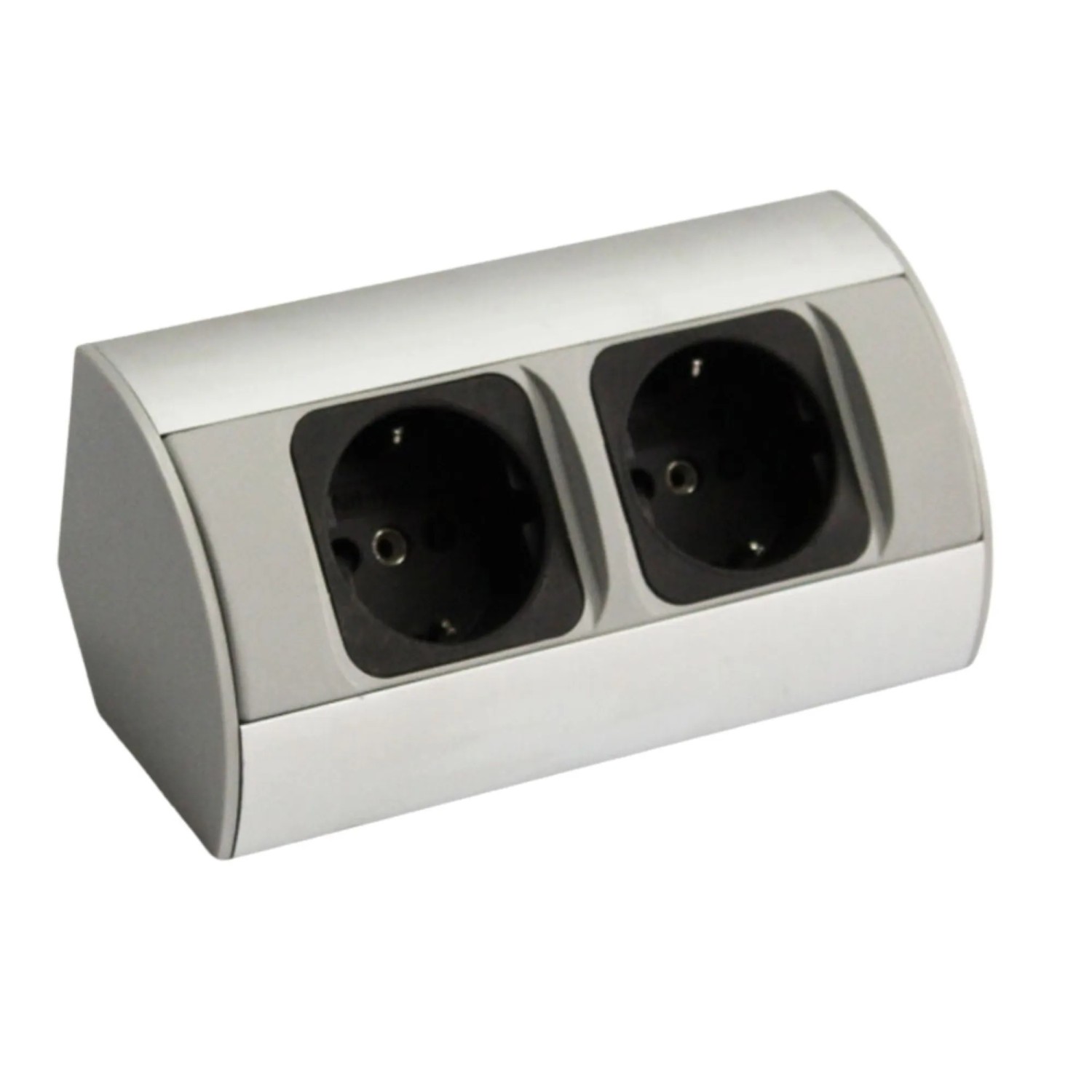 kalb Ecksteckdosenleiste 2 Fach zur Montage 2x 230V Kabel ohne Stecker Silber Schwarz