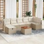 Beiges 8-tlg. vidaXL Garten-Sofa-Set aus Poly Rattan mit Kissen und Stauraum.