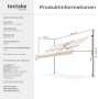 Beige Tectake Klemmmarkise 400x180 cm mit Handkurbel. Verstellbarer Sonnenschutz, UV-beständig, mit Maßen.