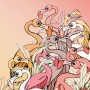 Komar Vlies Fototapete mit Flamingos und Lilien Motiv für Kinder- und Schlafzimmer.