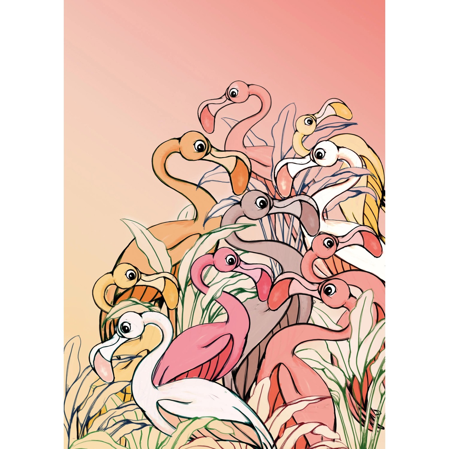 Komar Fototapete Vlies Flamingos and Lillys  200 x 280 cm