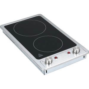 Respekta Glaskeramik-Kochfeld KM9120EN mit 2 Kochzonen und silbernem Rahmen.