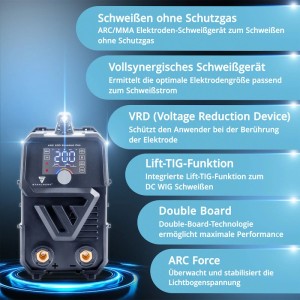 STAHLWERK ARC 200 Synergic Pro Schweißgerät, MMA Lift TIG Inverter, 200 A.