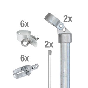 Eck-Set für Maschendrahtzaun, verzinkt, 100cm hoch, zum Einbetonieren, bestehend aus Streben, Schellen und Drahtspannern.